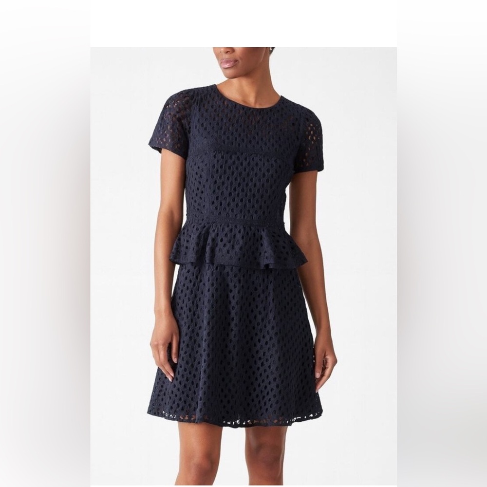 Banana Republic Navy Peplum Eyelet Dress